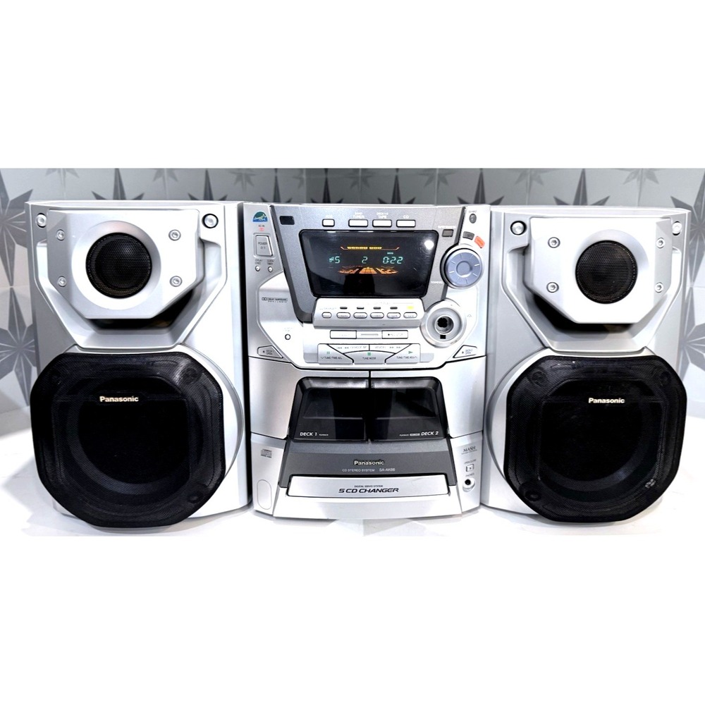 Panasonic SA-AK66 CD Stereo, 2 Cassette 5 Disc Changer Surround Sound VINTAGE